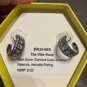 The Vibe Hoop Earrings - Silver Hematite with Diamond Cubic Zirconia
